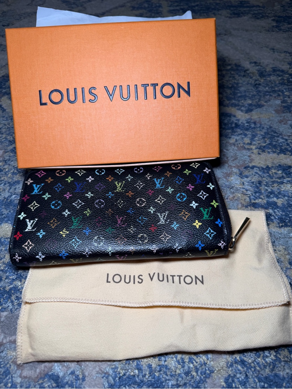 Louis Vuitton Black Murakami Monogram Zip-Around Wallet w/box dust bag & COA